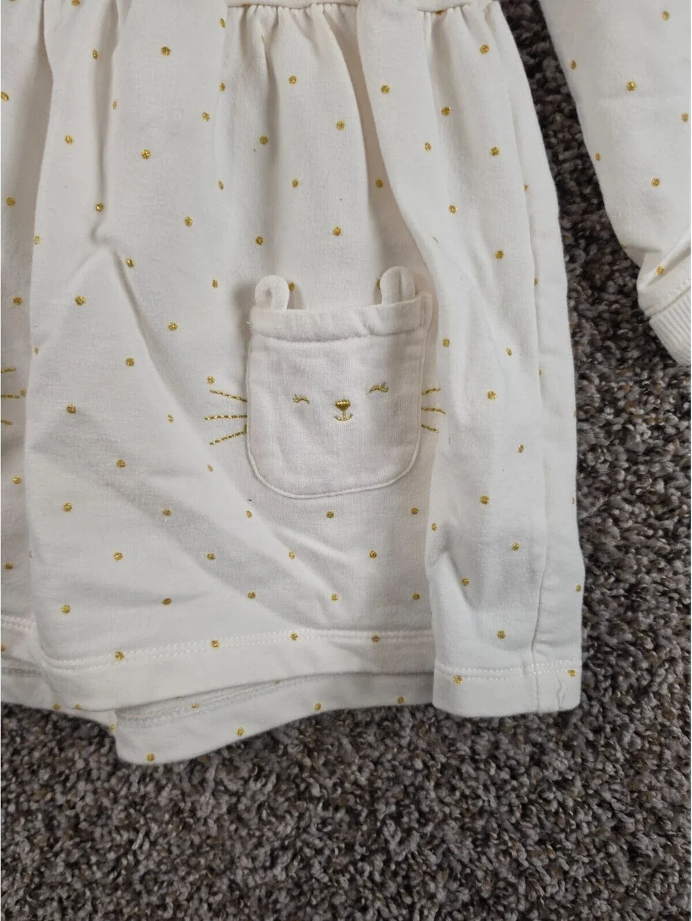 Toddler Girls Sz 24M Long Sleeve Sweater Dress White Gold Cat Embroidered